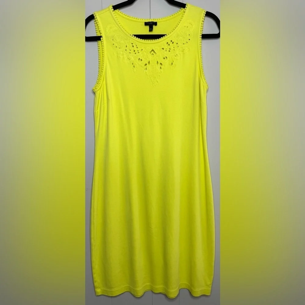 Talbots 100% Cotton Knit Neon Yellow Sleeveless Shift Medium Petite
